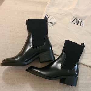 Zara Black Faux Patent Leather Chelsea Boots